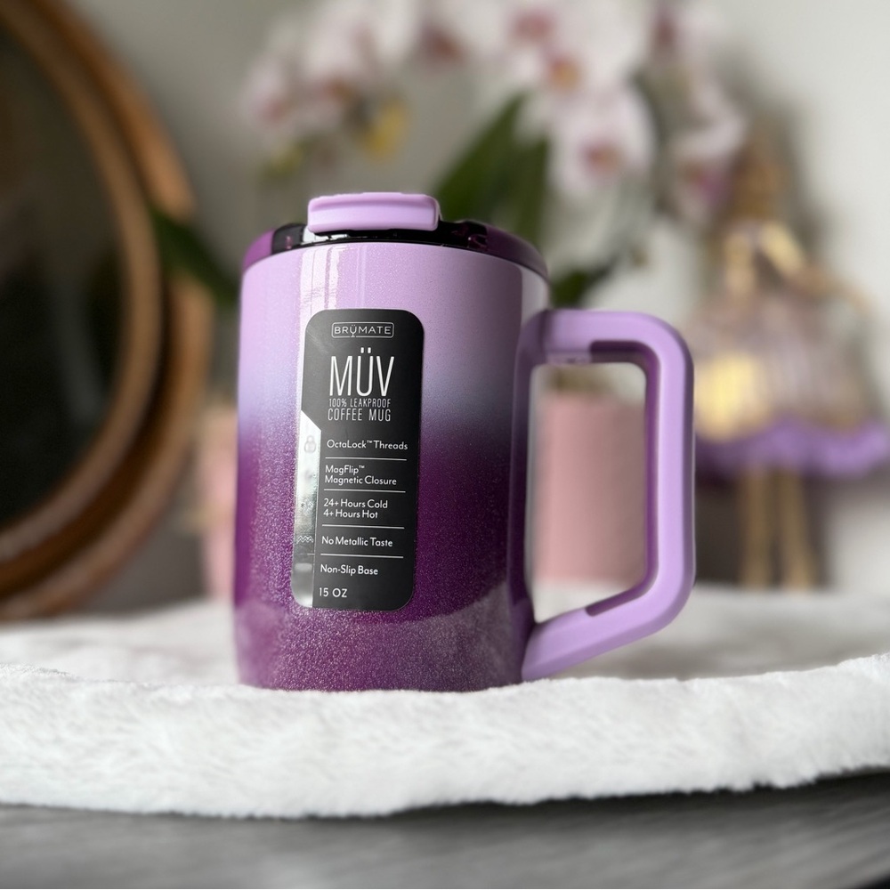 Brumate VIOLET CRUSH 15oz Muv Purple Glitter Ombre Leakproof Coffee Mug NWT